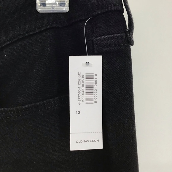 Old Navy High Rise power Slim Straight Distressed Jeans Black NWT Size 12 - Picture 4 of 7